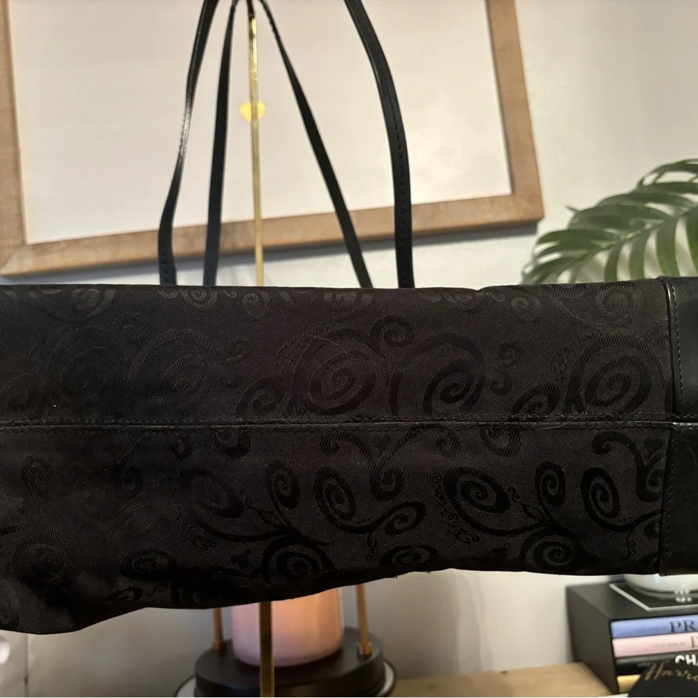 Brighton Black Canvas Leather Trim Tote Bag w/ Charm - Picture 4 of 8